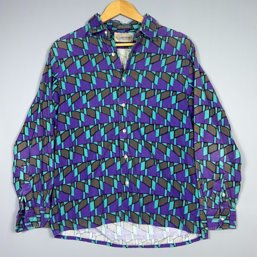 Vintage Britches Great Outdoors 90s Abstract Shirt Mens Medium Cotton Purple